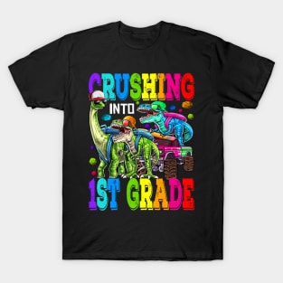 Crushing Into 1st Grade Monster Truck Dinosaur T Rex T-Shirt